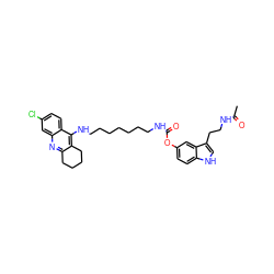 CC(=O)NCCc1c[nH]c2ccc(OC(=O)NCCCCCCCNc3c4c(nc5cc(Cl)ccc35)CCCC4)cc12 ZINC000221457814