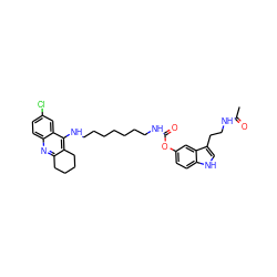 CC(=O)NCCc1c[nH]c2ccc(OC(=O)NCCCCCCCNc3c4c(nc5ccc(Cl)cc35)CCCC4)cc12 ZINC000205596102