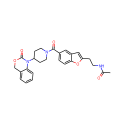 CC(=O)NCCc1cc2cc(C(=O)N3CCC(N4C(=O)OCc5ccccc54)CC3)ccc2o1 ZINC000013441697