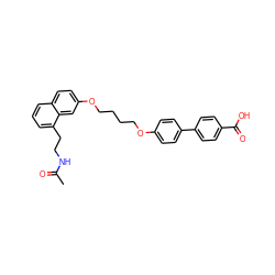 CC(=O)NCCc1cccc2ccc(OCCCCOc3ccc(-c4ccc(C(=O)O)cc4)cc3)cc12 ZINC000003992609