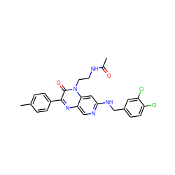 CC(=O)NCCn1c(=O)c(-c2ccc(C)cc2)nc2cnc(NCc3ccc(Cl)c(Cl)c3)cc21 ZINC000040957136