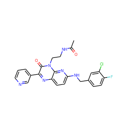 CC(=O)NCCn1c(=O)c(-c2cccnc2)nc2ccc(NCc3ccc(F)c(Cl)c3)nc21 ZINC000040429330