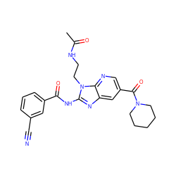 CC(=O)NCCn1c(NC(=O)c2cccc(C#N)c2)nc2cc(C(=O)N3CCCCC3)cnc21 ZINC000064527904