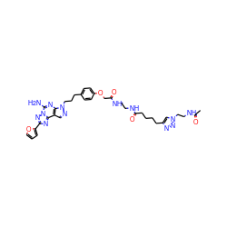 CC(=O)NCCn1cc(CCCCC(=O)NCCNC(=O)COc2ccc(CCCn3ncc4c3nc(N)n3nc(-c5ccco5)nc43)cc2)nn1 ZINC000072133988