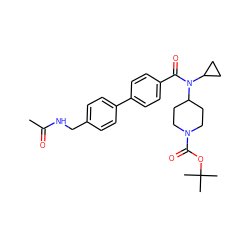 CC(=O)NCc1ccc(-c2ccc(C(=O)N(C3CC3)C3CCN(C(=O)OC(C)(C)C)CC3)cc2)cc1 ZINC000223658663