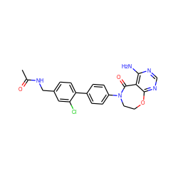 CC(=O)NCc1ccc(-c2ccc(N3CCOc4ncnc(N)c4C3=O)cc2)c(Cl)c1 ZINC000144291679