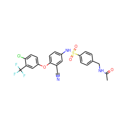 CC(=O)NCc1ccc(S(=O)(=O)Nc2ccc(Oc3ccc(Cl)c(C(F)(F)F)c3)c(C#N)c2)cc1 ZINC001772616006