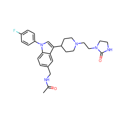 CC(=O)NCc1ccc2c(c1)c(C1CCN(CCN3CCNC3=O)CC1)cn2-c1ccc(F)cc1 ZINC000013477160