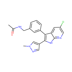 CC(=O)NCc1cccc(-c2c(-c3cnn(C)c3)[nH]c3ncc(Cl)cc23)c1 ZINC000103273750