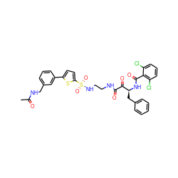 CC(=O)NCc1cccc(-c2ccc(S(=O)(=O)NCCNC(=O)C(=O)[C@H](Cc3ccccc3)NC(=O)c3c(Cl)cccc3Cl)s2)c1 ZINC000026469762