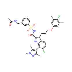 CC(=O)NCc1cccc(S(=O)(=O)NC(=O)c2[nH]c3c(-c4c(C)nn(C)c4C)c(Cl)ccc3c2CCCOc2cc(C)c(Cl)c(C)c2)c1 ZINC000653736073