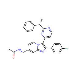 CC(=O)NCc1ccn2c(-c3ccnc([C@@H](C)c4ccccc4)n3)c(-c3ccc(F)cc3)nc2c1 ZINC000036161104