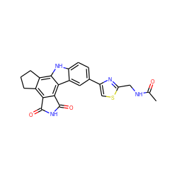 CC(=O)NCc1nc(-c2ccc3[nH]c4c5c(c6c(c4c3c2)C(=O)NC6=O)CCC5)cs1 ZINC000028897070