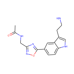 CC(=O)NCc1noc(-c2ccc3[nH]cc(CCN)c3c2)n1 ZINC000013827459