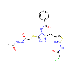 CC(=O)NNC(=O)CSc1nnc(Cc2csc(NC(=O)CCl)n2)n1NC(=O)c1ccccc1 ZINC000028712149