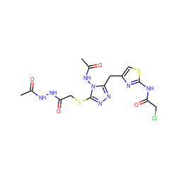 CC(=O)NNC(=O)CSc1nnc(Cc2csc(NC(=O)CCl)n2)n1NC(C)=O ZINC000028816968