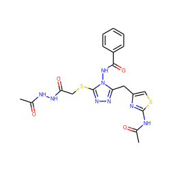 CC(=O)NNC(=O)CSc1nnc(Cc2csc(NC(C)=O)n2)n1NC(=O)c1ccccc1 ZINC000028712150