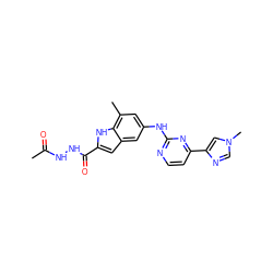 CC(=O)NNC(=O)c1cc2cc(Nc3nccc(-c4cn(C)cn4)n3)cc(C)c2[nH]1 ZINC000205655307