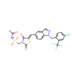 CC(=O)NS(=O)(=O)CN1C(=O)S/C(=C\c2ccc3c(cnn3Cc3ccc(Cl)cc3C(F)(F)F)c2)C1=O ZINC000116866453