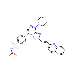 CC(=O)NS(=O)(=O)c1ccc(-c2cnc(N3CCOCC3)c3nc(/C=C/c4ccc5ccccc5n4)cn23)cc1 ZINC000222055687