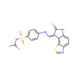 CC(=O)NS(=O)(=O)c1ccc(N/C=C2\C(=O)Nc3ccc4ncsc4c32)cc1 ZINC000013470493