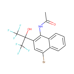 CC(=O)Nc1c(C(O)(C(F)(F)F)C(F)(F)F)cc(Br)c2ccccc12 ZINC000013489831