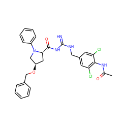 CC(=O)Nc1c(Cl)cc(CNC(=N)NC(=O)[C@@H]2C[C@@H](OCc3ccccc3)CN2c2ccccc2)cc1Cl ZINC000473154355