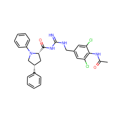 CC(=O)Nc1c(Cl)cc(CNC(=N)NC(=O)[C@@H]2C[C@H](c3ccccc3)CN2c2ccccc2)cc1Cl ZINC000473155132