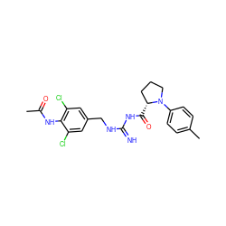 CC(=O)Nc1c(Cl)cc(CNC(=N)NC(=O)[C@@H]2CCCN2c2ccc(C)cc2)cc1Cl ZINC000473155123