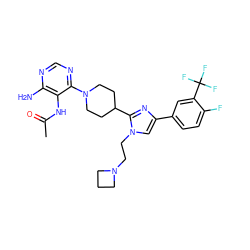 CC(=O)Nc1c(N)ncnc1N1CCC(c2nc(-c3ccc(F)c(C(F)(F)F)c3)cn2CCN2CCC2)CC1 ZINC001772605808