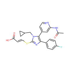 CC(=O)Nc1cc(-c2c(-c3ccc(F)cc3)nc(S/C=C/C(=O)O)n2CC2CC2)ccn1 ZINC000299866864