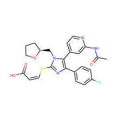 CC(=O)Nc1cc(-c2c(-c3ccc(F)cc3)nc(S/C=C\C(=O)O)n2C[C@@H]2CCCO2)ccn1 ZINC000299864753