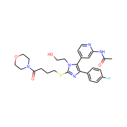 CC(=O)Nc1cc(-c2c(-c3ccc(F)cc3)nc(SCCCC(=O)N3CCOCC3)n2CCO)ccn1 ZINC000013586243