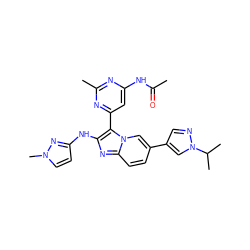 CC(=O)Nc1cc(-c2c(Nc3ccn(C)n3)nc3ccc(-c4cnn(C(C)C)c4)cn23)nc(C)n1 ZINC000095555129