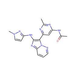 CC(=O)Nc1cc(-c2c(Nc3ccn(C)n3)nc3cccnn23)nc(C)n1 ZINC000095556975