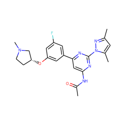 CC(=O)Nc1cc(-c2cc(F)cc(O[C@@H]3CCN(C)C3)c2)nc(-n2nc(C)cc2C)n1 ZINC000040895689