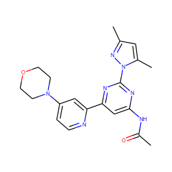 CC(=O)Nc1cc(-c2cc(N3CCOCC3)ccn2)nc(-n2nc(C)cc2C)n1 ZINC000040423220