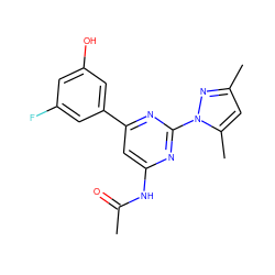 CC(=O)Nc1cc(-c2cc(O)cc(F)c2)nc(-n2nc(C)cc2C)n1 ZINC000040421974