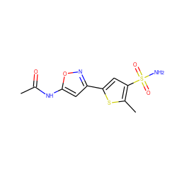 CC(=O)Nc1cc(-c2cc(S(N)(=O)=O)c(C)s2)no1 ZINC001772642103