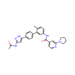 CC(=O)Nc1cc(-c2ccc(-c3cc(NC(=O)c4ccnc(N5CCCC5)c4)ccc3C)cc2)[nH]n1 ZINC000073295561