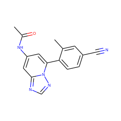 CC(=O)Nc1cc(-c2ccc(C#N)cc2C)n2ncnc2c1 ZINC001772590711