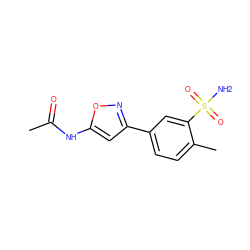 CC(=O)Nc1cc(-c2ccc(C)c(S(N)(=O)=O)c2)no1 ZINC001772581873