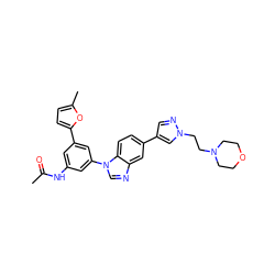 CC(=O)Nc1cc(-c2ccc(C)o2)cc(-n2cnc3cc(-c4cnn(CCN5CCOCC5)c4)ccc32)c1 ZINC000145672617