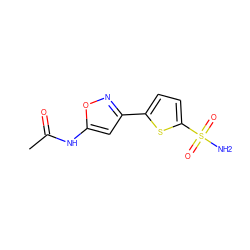 CC(=O)Nc1cc(-c2ccc(S(N)(=O)=O)s2)no1 ZINC001772590805