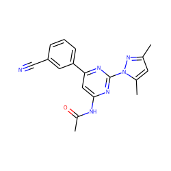 CC(=O)Nc1cc(-c2cccc(C#N)c2)nc(-n2nc(C)cc2C)n1 ZINC000040979214