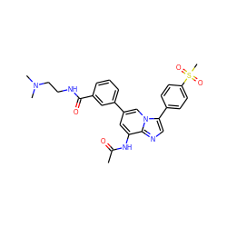 CC(=O)Nc1cc(-c2cccc(C(=O)NCCN(C)C)c2)cn2c(-c3ccc(S(C)(=O)=O)cc3)cnc12 ZINC000061896368