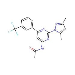 CC(=O)Nc1cc(-c2cccc(C(F)(F)F)c2)nc(-n2nc(C)cc2C)n1 ZINC000040980923