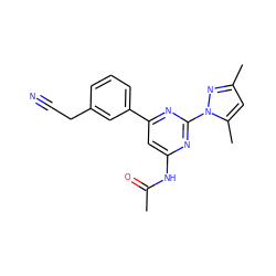 CC(=O)Nc1cc(-c2cccc(CC#N)c2)nc(-n2nc(C)cc2C)n1 ZINC000040424051