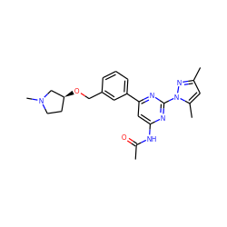 CC(=O)Nc1cc(-c2cccc(CO[C@H]3CCN(C)C3)c2)nc(-n2nc(C)cc2C)n1 ZINC000040894962