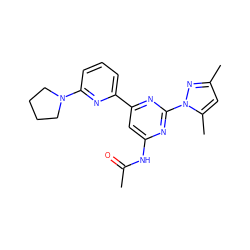 CC(=O)Nc1cc(-c2cccc(N3CCCC3)n2)nc(-n2nc(C)cc2C)n1 ZINC000045484562